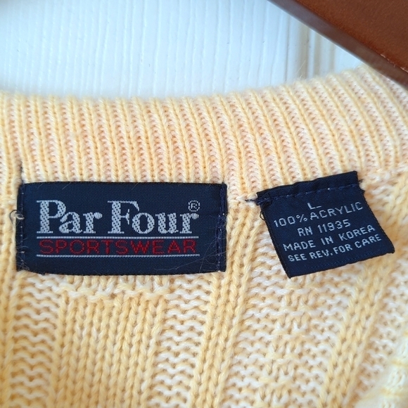Par Four 90's Vintage Funky Jacquard Knit Crewneck Sweater Pastel Yellow Large - Picture 4 of 10